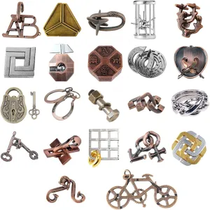 22 pcs IQ Test Puzzle Metal Wire Puzzles Mind Game Educational Toys High Difficulty Brain Teaser Puzzle Toy for Kids and Adults - Explore Creativity and Problem Solving. Gift Desk Puzzles