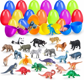 24 Pack Prefilled Easter Eggs with Animal Dinosaur Figures for Easter Eggs Hunt, Easter Basket Stuffers Fillers, Easter Party Favors for Kids,Easter Basket Essentials, Easter Gifts for kids