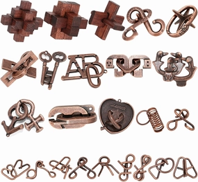 24 Pcs Brain Teaser Puzzles for Adults Teens - Metal Puzzles 3D Puzzle Game Toys for Adults Teens - Wooden Unlock Interlocking Puzzle Adult IQ Education Puzzle Toys