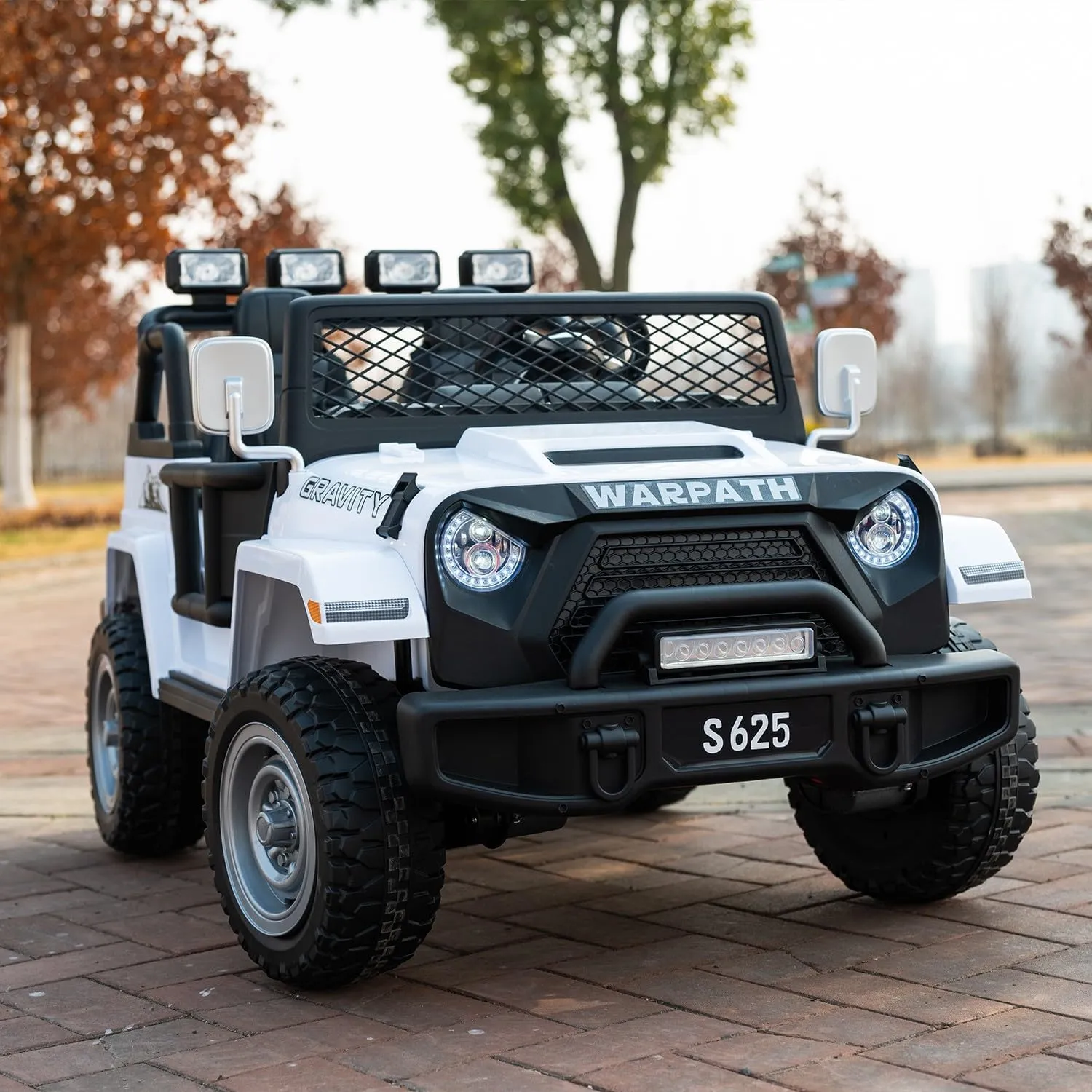 24V 2 Seater Kids Ride-On Truck Jeep, 4WD Electric Car with Parent Remote Control, 4x200W Motor, Spring Suspension, LED Headlights & Searchlights, Bluetooth Music, New Edition, White