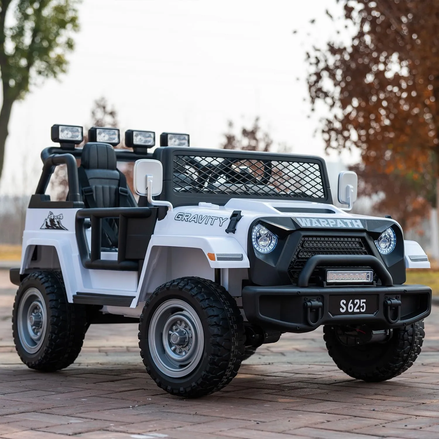 24V 2 Seater Kids Ride-On Truck Jeep, 4WD Electric Car with Parent Remote Control, 4x200W Motor, Spring Suspension, LED Headlights & Searchlights, Bluetooth Music, New Edition, White