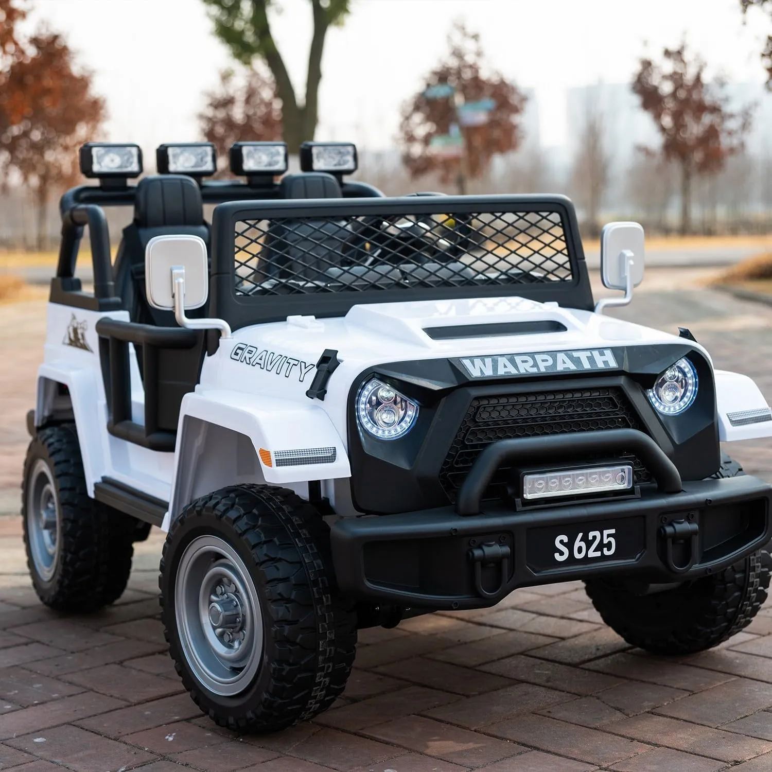 24V 2 Seater Kids Ride-On Truck Jeep, 4WD Electric Car with Parent Remote Control, 4x200W Motor, Spring Suspension, LED Headlights & Searchlights, Bluetooth Music, New Edition, White