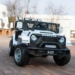 24V 2 Seater Kids Ride-On Truck Jeep, 4WD Electric Car with Parent Remote Control, 4x200W Motor, Spring Suspension, LED Headlights & Searchlights, Bluetooth Music, New Edition, White