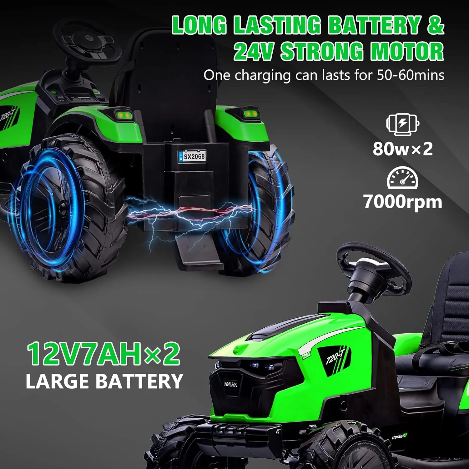 24V 3 in 1 Kids Ride on Tractor, Excavator & Bulldozer, Electric Vehicle w/Trailer, Digger, Shovel Bucket, Remote Control, EVA Tires, LED Lights, Music & USB, Ride on Car Toy, Green