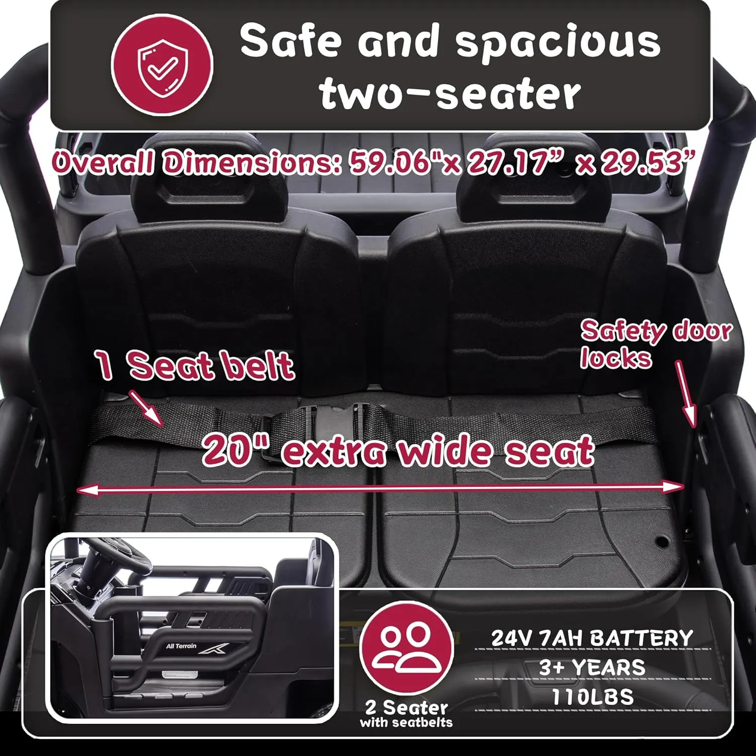24V Ride On Toys for Big Kids, 4WD 6X6 2 Seater Ride On Dump Truck with Remote Control, 20inch Seat, 3 Speeds, High Efficiency Battery, 4X100 Motors, Music, Ride On Car for Boys Girls, Blue