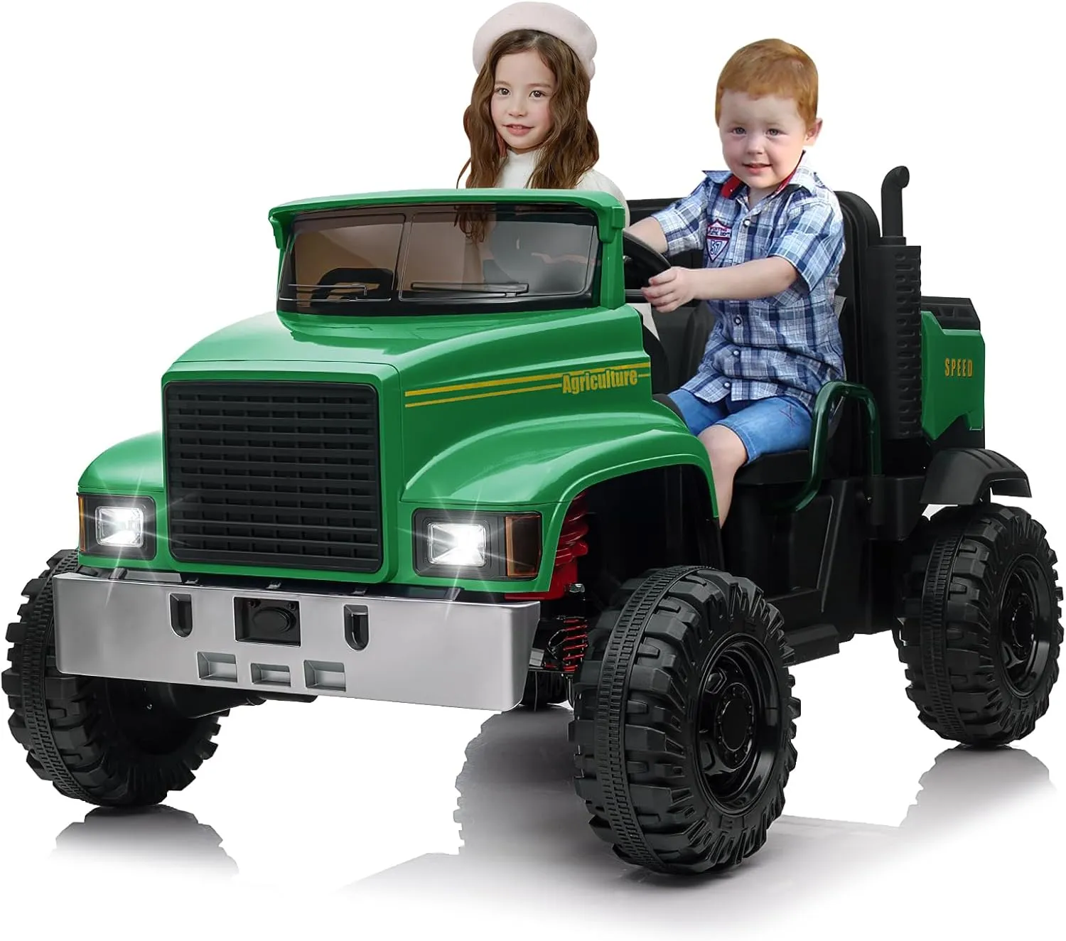 24V UTV Electric Car with Dump Bed for Kids, 4WD Ride On Car, 4x200W Motors with Remote Control, 4xSpring Suspension, 3 Speeds, 2 Seater, Green