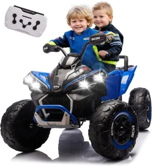 24V XL Kids ATV 4 Wheeler W/Parents Control, 24V Electric ATV Ride On Toy for Big Kids with 2 Seater, Bluetooth, MP3, USB, DIY Stickers, Power Display, English Storytelling Function, Blue