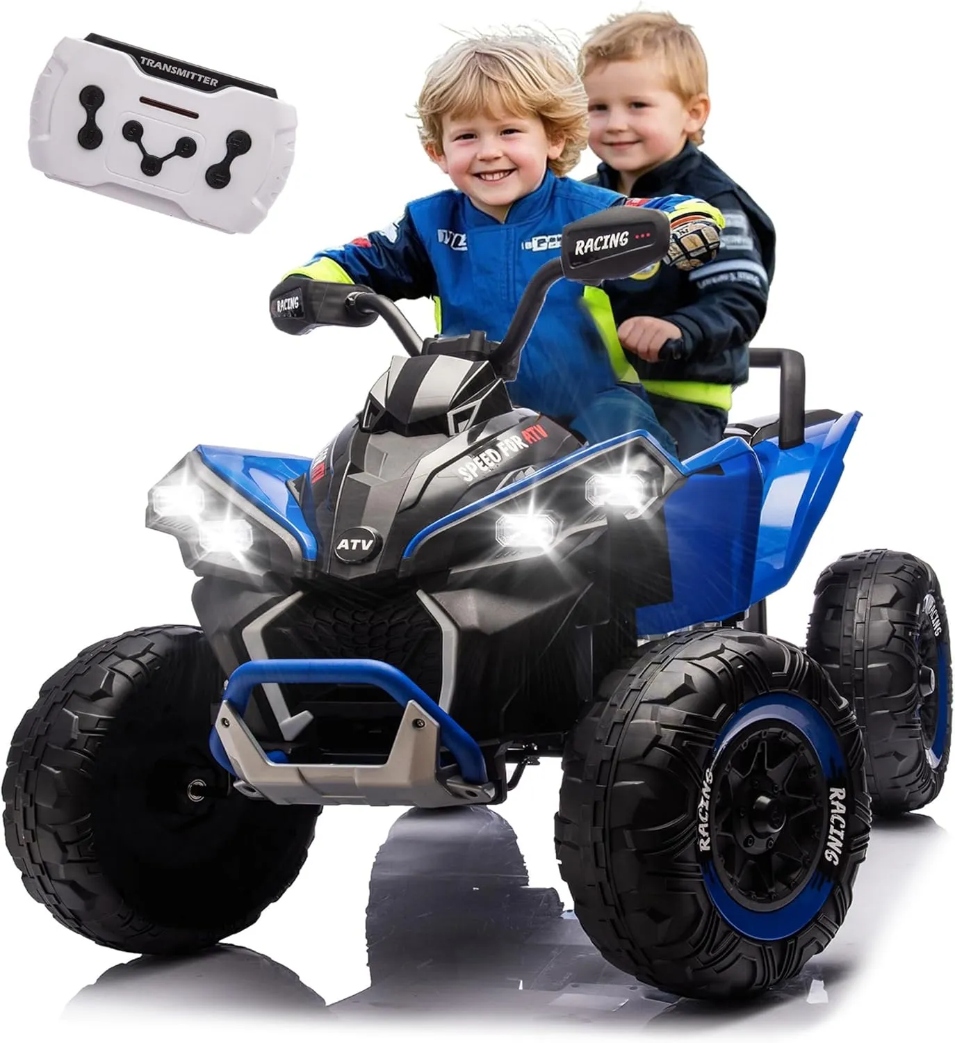 24V XL Kids ATV 4 Wheeler W/Parents Control, 24V Electric ATV Ride On Toy for Big Kids with 2 Seater, Bluetooth, MP3, USB, DIY Stickers, Power Display, English Storytelling Function, Blue