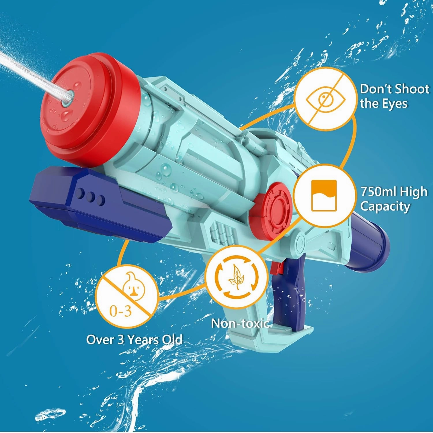 2 PCS Water Guns for Kids, Super Squirt Gun Water Soaker Blaster - Big Size - 32ft Long Shooting Range - High Capacity - Quick Refill - Summer Water Toys Gun for Boys Girls and Adults Outdoor