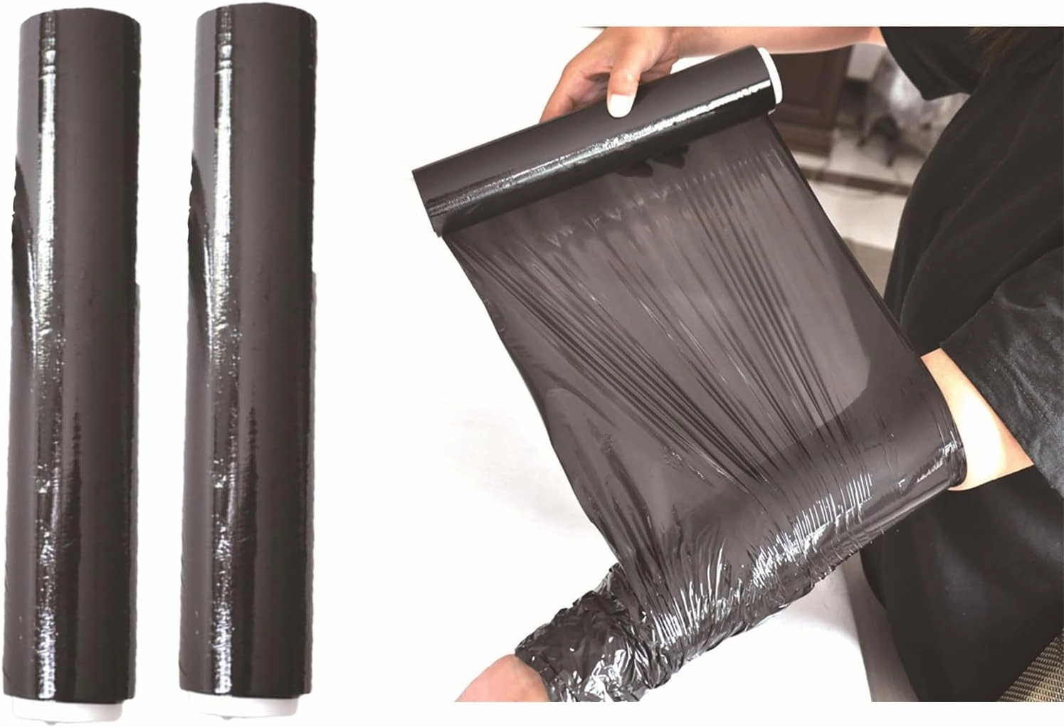 2 Rolls Premium Black Osmotic Plastic Slimming Body Wrap Film, 60m, Black Osmotic Plastic Body Wrap, Workout and Sweat Enhancer Stomach Wrap Body Wrap Film, Body Wrap Thermal Film Body Effect, JEWIIP