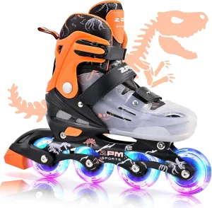 2PM SPORTS Inline Skates for Kids Girls Boys Ages 5-8 8-12 3-5 4-6 6-12 with Light Up Wheels, Adjustable Kids Roller Skates Blades for Beginner Youth Indoor Outdoor Size 11C 1 2 3 4 5 6 7 8