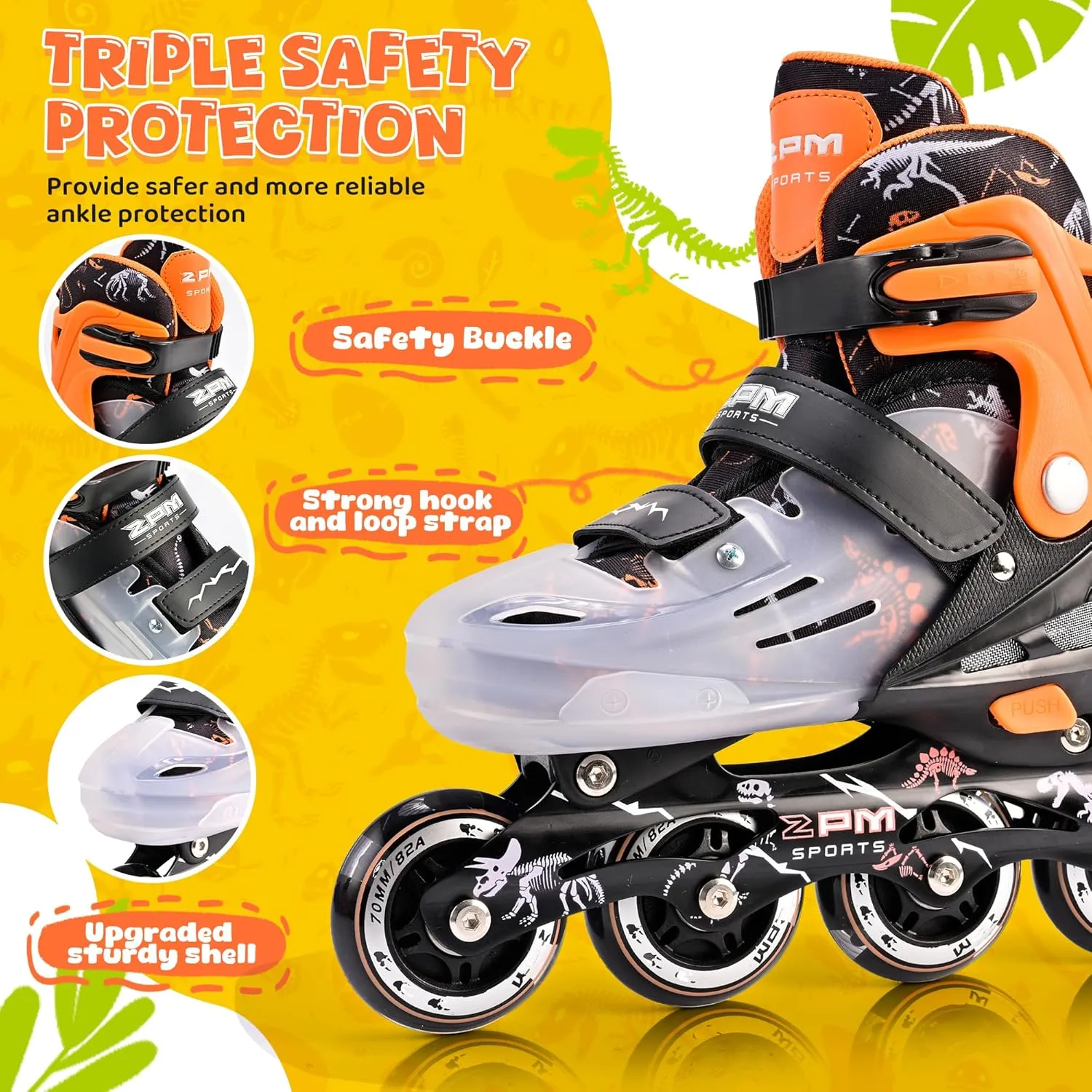 2PM SPORTS Inline Skates for Kids Girls Boys Ages 5-8 8-12 3-5 4-6 6-12 with Light Up Wheels, Adjustable Kids Roller Skates Blades for Beginner Youth Indoor Outdoor Size 11C 1 2 3 4 5 6 7 8