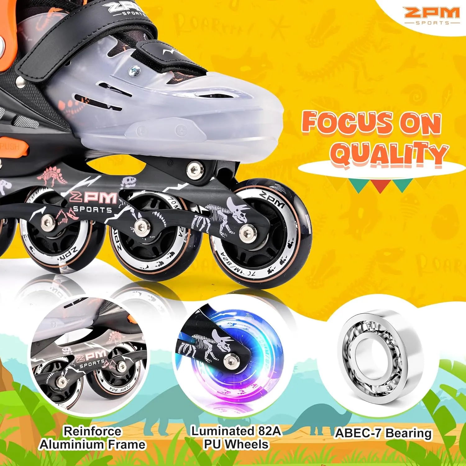 2PM SPORTS Inline Skates for Kids Girls Boys Ages 5-8 8-12 3-5 4-6 6-12 with Light Up Wheels, Adjustable Kids Roller Skates Blades for Beginner Youth Indoor Outdoor Size 11C 1 2 3 4 5 6 7 8