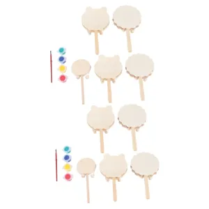 2sets Wooden Rattle Drum Shaking Drum for Toddlers Kids DIY Baby Toy Set 7pcs*2 Random Style