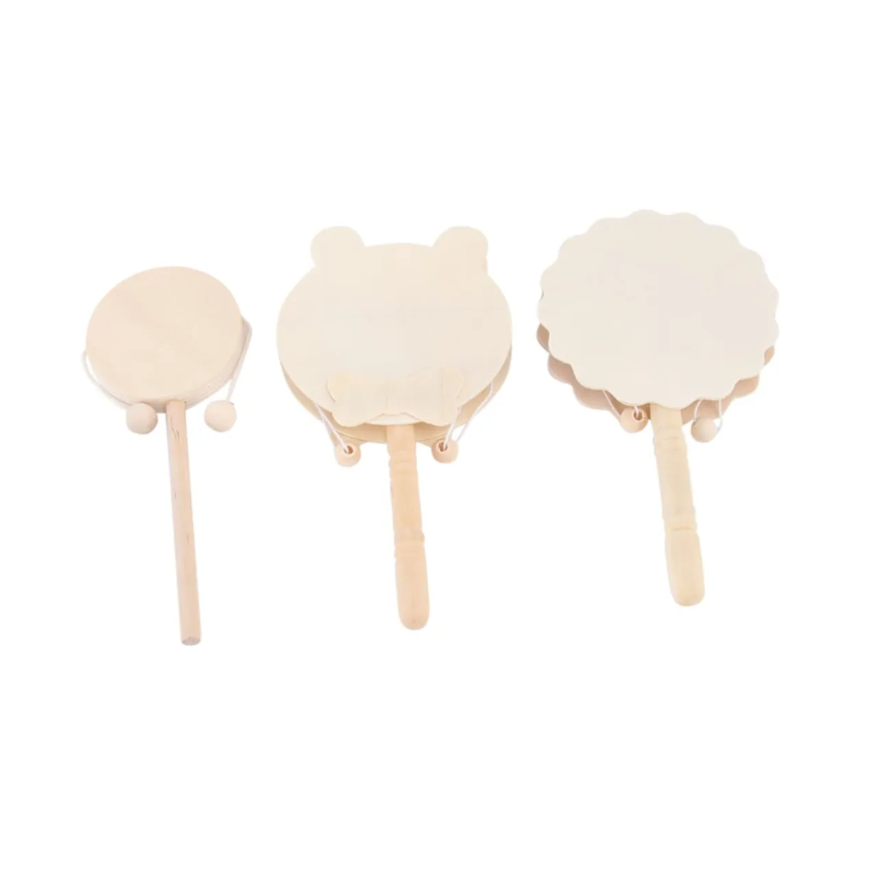 2sets Wooden Rattle Drum Shaking Drum for Toddlers Kids DIY Baby Toy Set 7pcs*2 Random Style