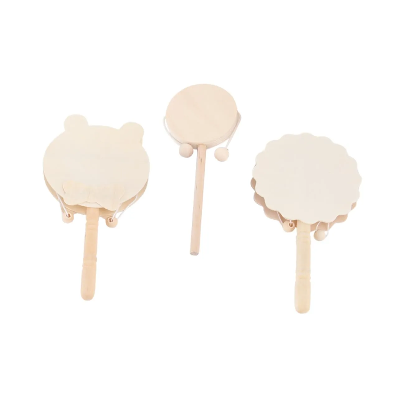2sets Wooden Rattle Drum Shaking Drum for Toddlers Kids DIY Baby Toy Set 7pcs*2 Random Style