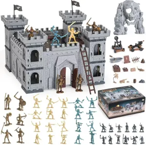 310pcs/set Medieval Pirates Theme Castle Knights Action Figure Toy Army Playset with Castle, Toy Soldier, Catapult, Siege Crossbow, Treasure Chest (Pirates Themed Castle Set)