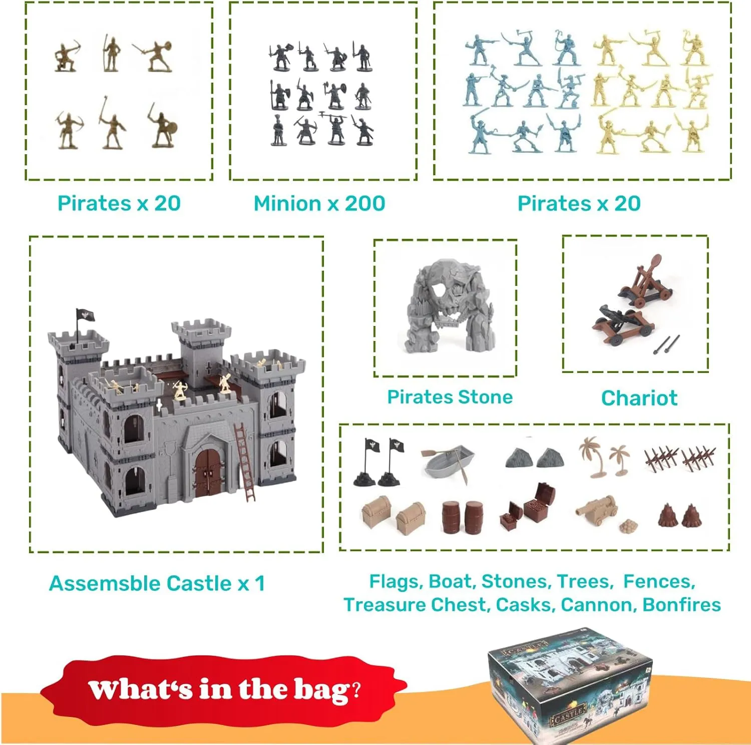 310pcs/set Medieval Pirates Theme Castle Knights Action Figure Toy Army Playset with Castle, Toy Soldier, Catapult, Siege Crossbow, Treasure Chest (Pirates Themed Castle Set)