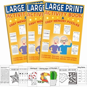 3 Pcs Memory Activity Book for Elderly Dementia in Large Print Memory Games Training and Prevention Book Fun Crossword Puzzles Coloring Relaxing Brain Memory Games for Senior Adult's Gift
