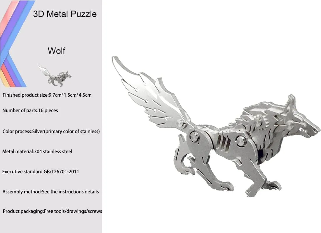 3D Metal Model Kits, Mechanical Wolf 3D Metal Puzzle,Steel Animal Series DIY Brain Teasers Simple 3D Puzzles Home Decor Art Craft Gifts Toys for Adult