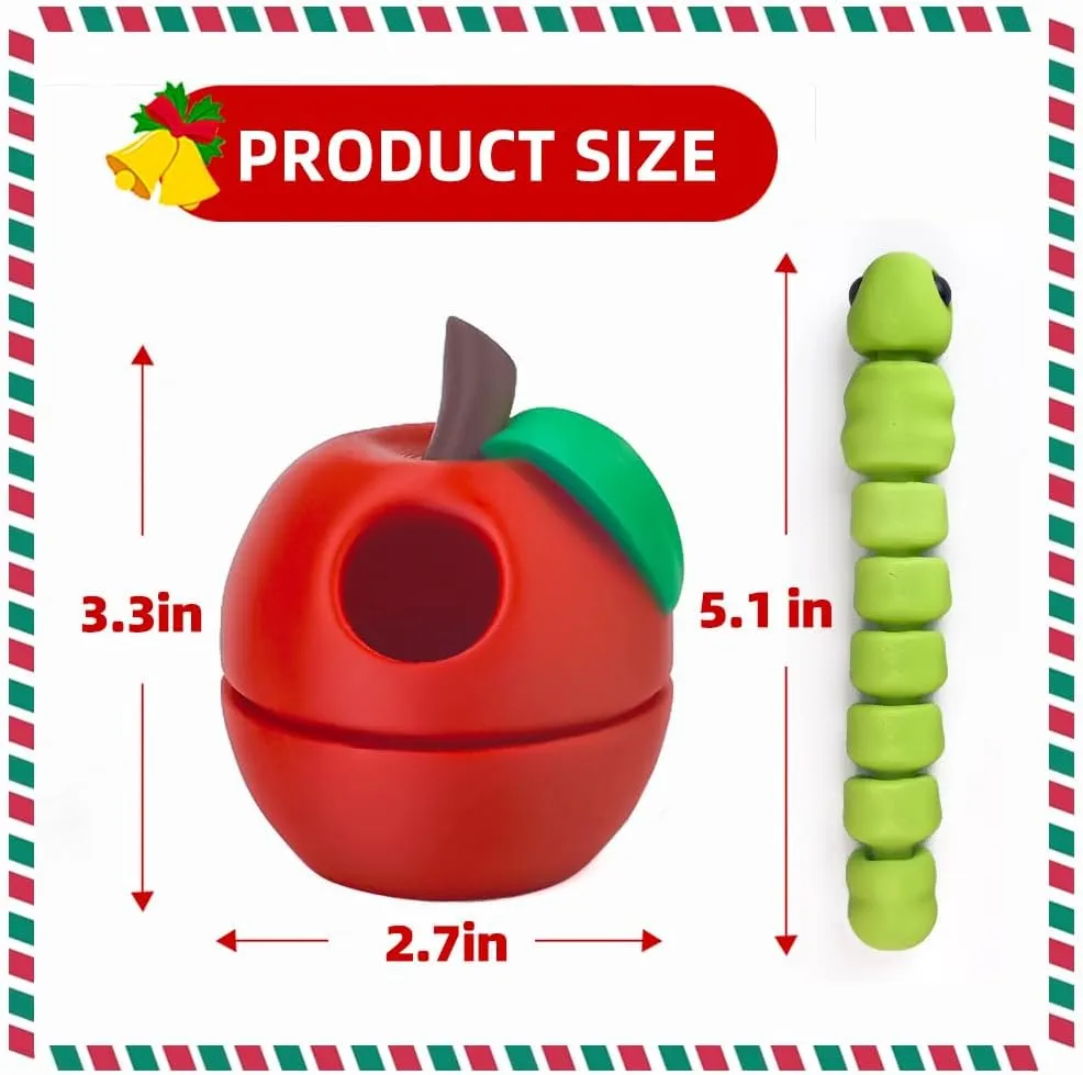 3D Printed Apple Container with Worm Flexi Inside,3D Printed Animals Toys,STEM Educational Toy for Nature Learning,Fun Sensory Fidget Toy for Kids, Unique Fun Decoration (Red)