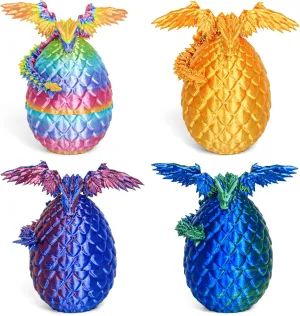 3D Printed Dragon Eggs with Dragon Inside, Easter Mystery Dragon Egg Articulated Crystal Dragon Fidget Toy, Surprise 3D Printed Dragon Egg with Wings Flying Animals Toy Easter Basket Stuffers 4PCS(A)