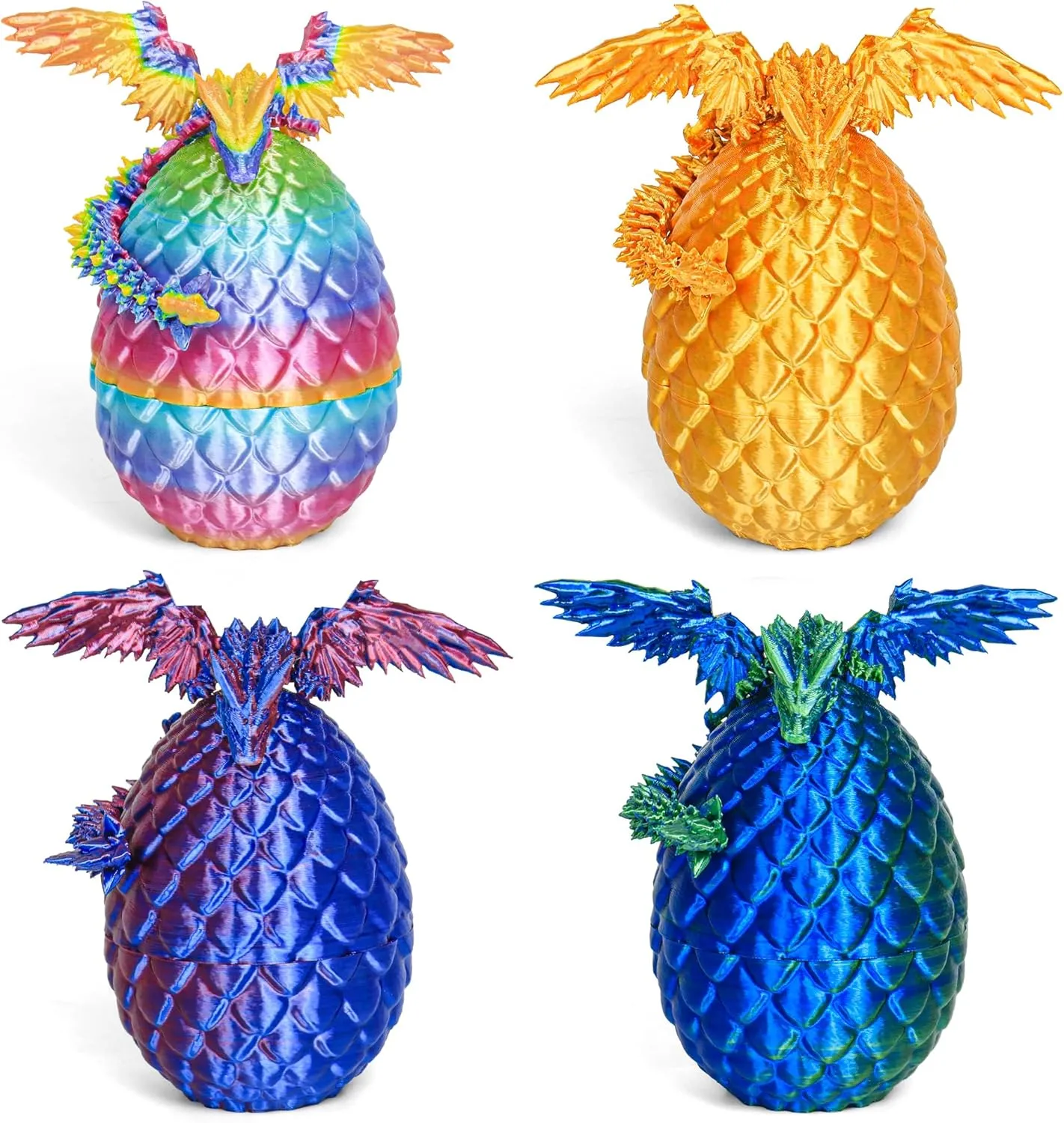 3D Printed Dragon Eggs with Dragon Inside, Easter Mystery Dragon Egg Articulated Crystal Dragon Fidget Toy, Surprise 3D Printed Dragon Egg with Wings Flying Animals Toy Easter Basket Stuffers 4PCS(A)