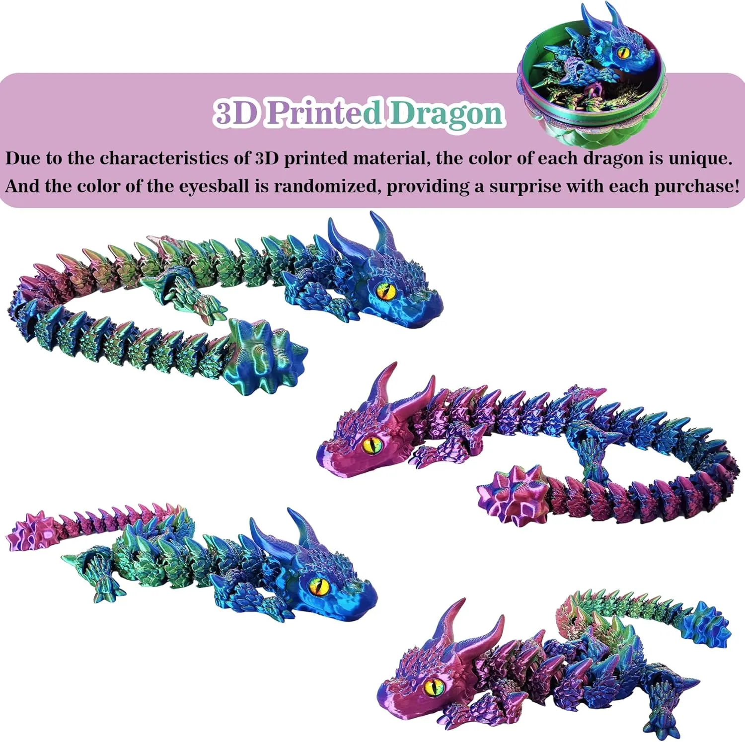 3D Printed Dragon Eggs with Dragon Inside, Large Articulated Dragon Toys with Eyes, Animal Fidget Toy Easter Surprise Eggs Home Decor Executive Desk Toy, Easter Gift for Kids (Red Blue Green)