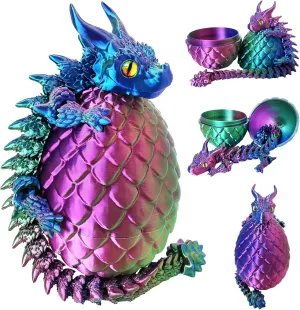 3D Printed Dragon Eggs with Dragon Inside, Large Articulated Dragon Toys with Eyes, Animal Fidget Toy Easter Surprise Eggs Home Decor Executive Desk Toy, Easter Gift for Kids (Red Blue Green)