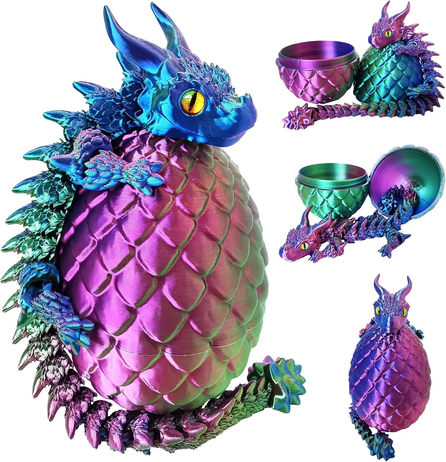 3D Printed Dragon Eggs with Dragon Inside, Large Articulated Dragon Toys with Eyes, Animal Fidget Toy Easter Surprise Eggs Home Decor Executive Desk Toy, Easter Gift for Kids (Red Blue Green)