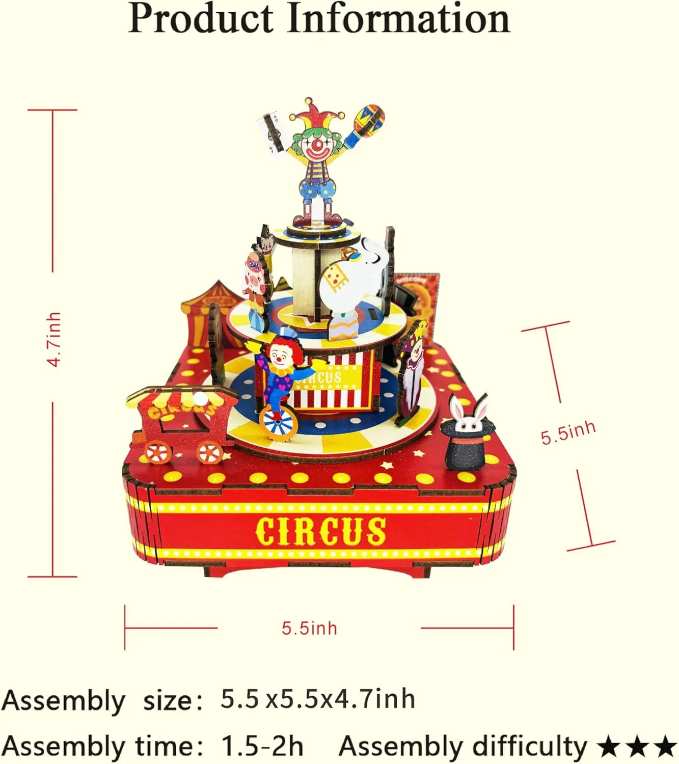 3D Puzzles for Adults, Circus DIY Rotating Music Box Kit -Birthday Gifts and Toys for Kids（Circus Music Box）