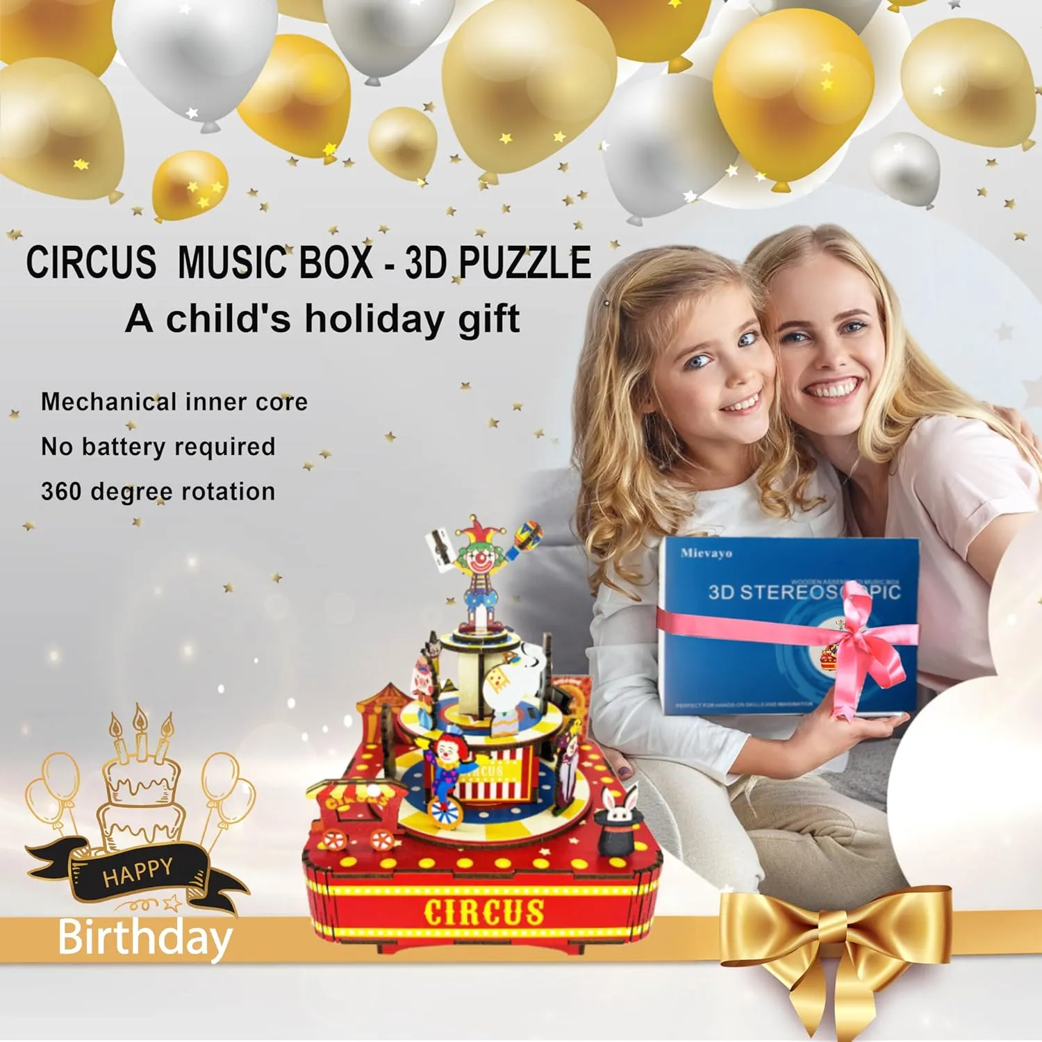 3D Puzzles for Adults, Circus DIY Rotating Music Box Kit -Birthday Gifts and Toys for Kids（Circus Music Box）