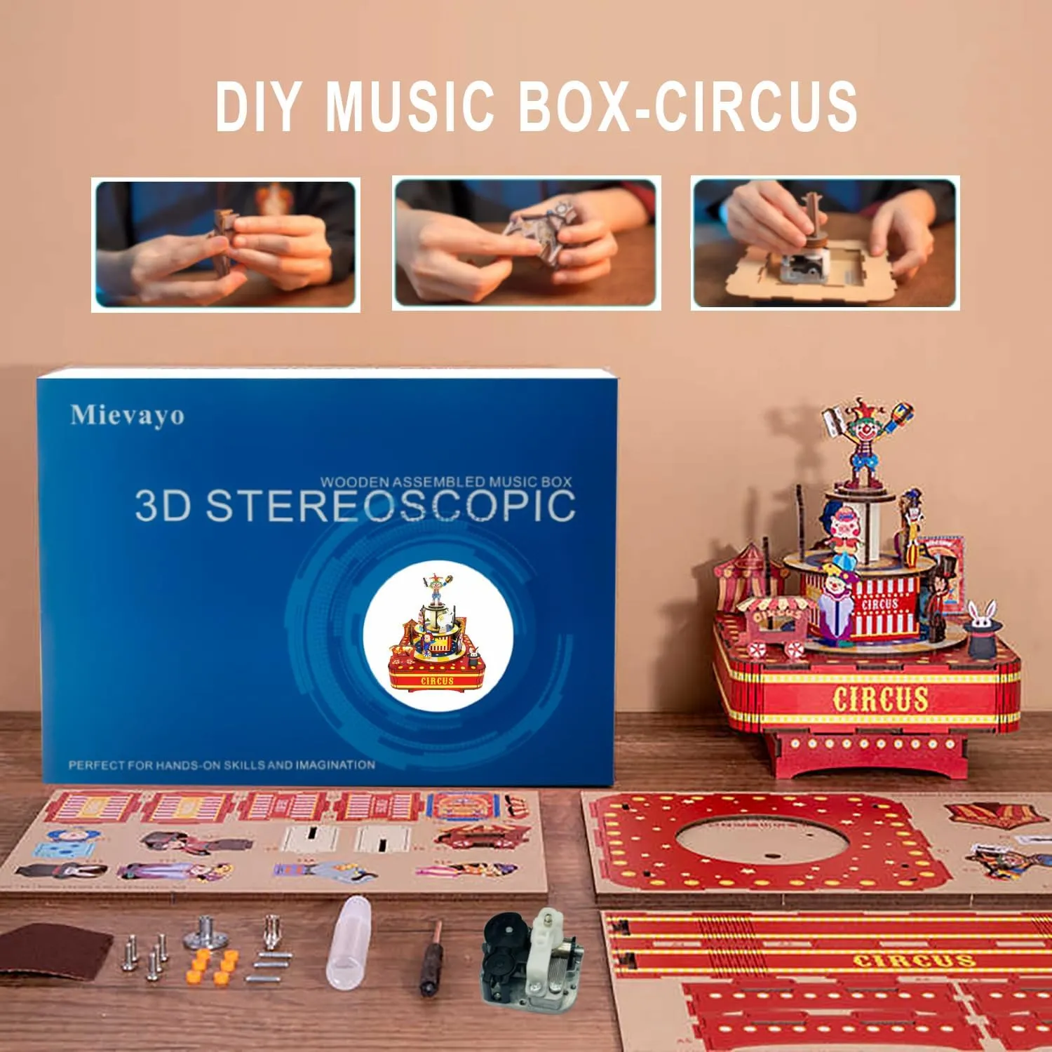 3D Puzzles for Adults, Circus DIY Rotating Music Box Kit -Birthday Gifts and Toys for Kids（Circus Music Box）