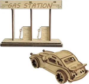 3D Wooden Three-Dimensional Puzzle Toy car, car Creative STEM Educational Toys DIY Mosaic Manual, Vehicle Gas Station Assembly Model, Teen Adult Birthday/Christmas