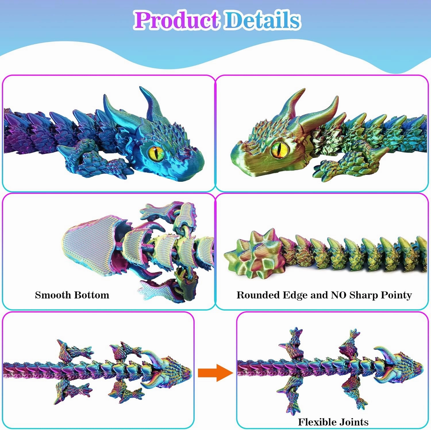 3D Printed Dragon Eggs with Dragon Inside, Large Articulated Dragons Toy with Eyes, Animal Fidget Toys Easter Surprise Eggs Home Decor Executive Desk Toy, Easter Gift for Kids (Purple Golden Blue)