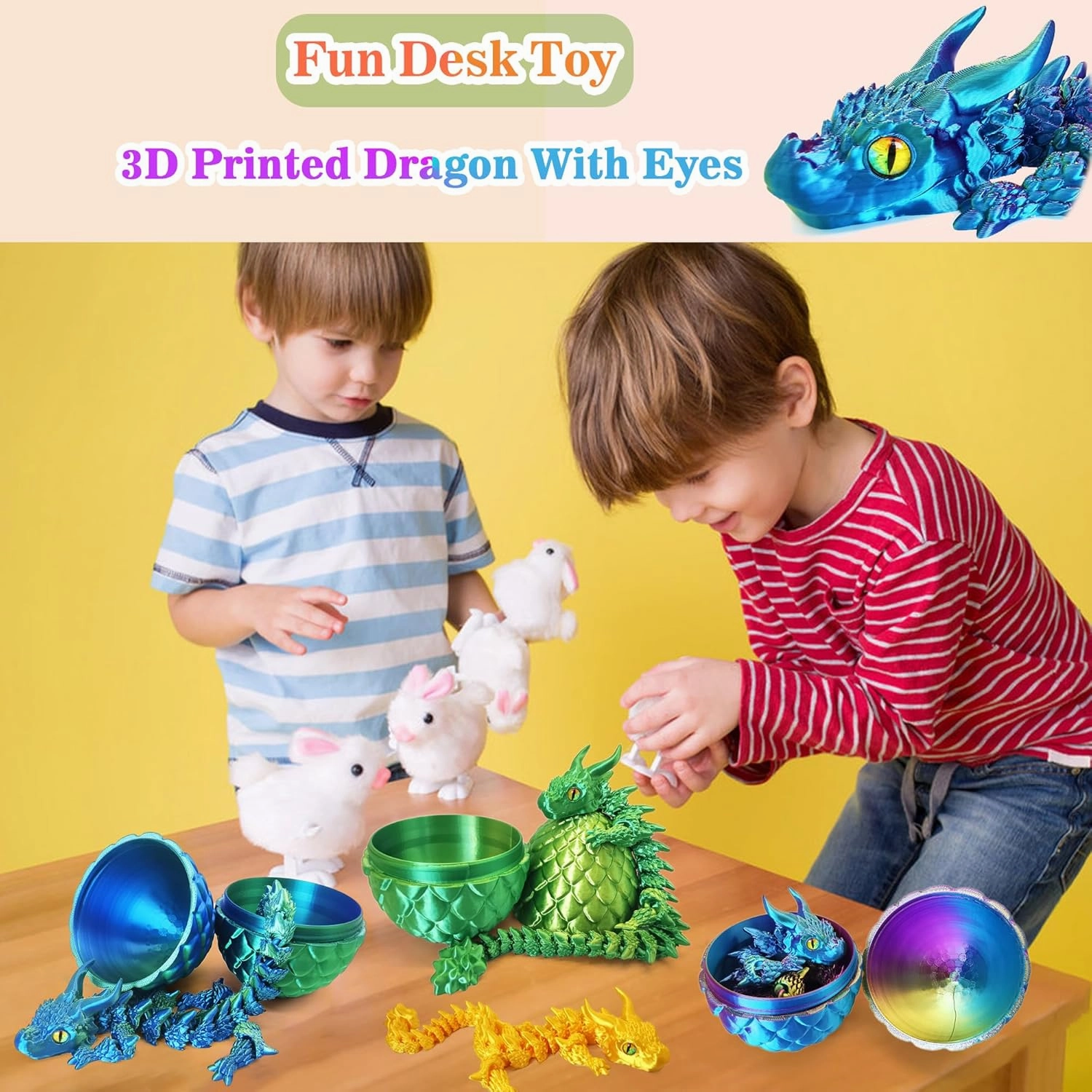 3D Printed Dragon Eggs with Dragon Inside, Large Articulated Dragons Toy with Eyes, Animal Fidget Toys Easter Surprise Eggs Home Decor Executive Desk Toy, Easter Gift for Kids (Purple Golden Blue)