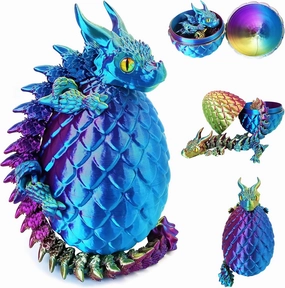 3D Printed Dragon Eggs with Dragon Inside, Large Articulated Dragons Toy with Eyes, Animal Fidget Toys Easter Surprise Eggs Home Decor Executive Desk Toy, Easter Gift for Kids (Purple Golden Blue)
