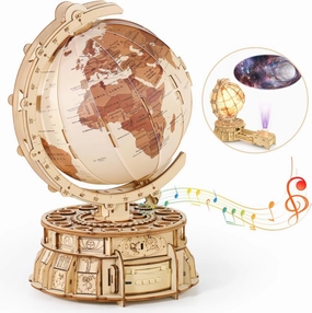 3D Wooden Globe Puzzles for Adults - 188pcs 3D Puzzles Model Kit Built-in LED Music Box with Projection Stem Toys Gifts for Adults/Teens