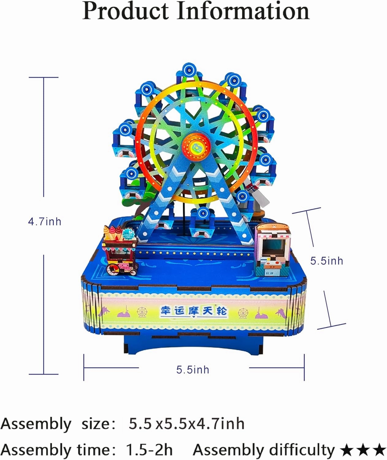 3D Wooden Puzzles Ferris Wheel DIY Rotating Music Box Kit 3D Wooden Jigsaw Puzzle Adult Teen Birthday Gifts and Toys for Kids（Lucky Ferris Wheel Music Box）