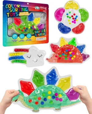 4-Pack Color Sorting Sensory Toys for Toddlers Ages 3  Montessori Travel Toys Calm Down Toy for Preschool | Flower, Porcupine, Cloudy Rainbow Color Matching Activities Gift Ready for Boys Girls B-Day