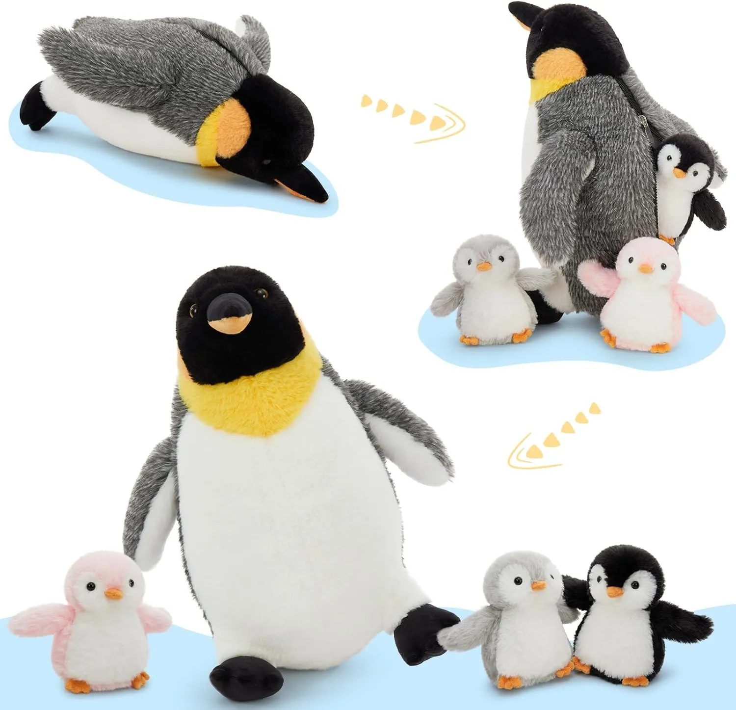 4 Pcs Penguin Plush Set, Mom Penguin Stuffed Animal with 3 Stuffed Wind Up Penguin Babies Toy in Mother Penguin's Belly, Christmas Birthday Gift for Kids Girls Boys, Animal Theme Party Decor