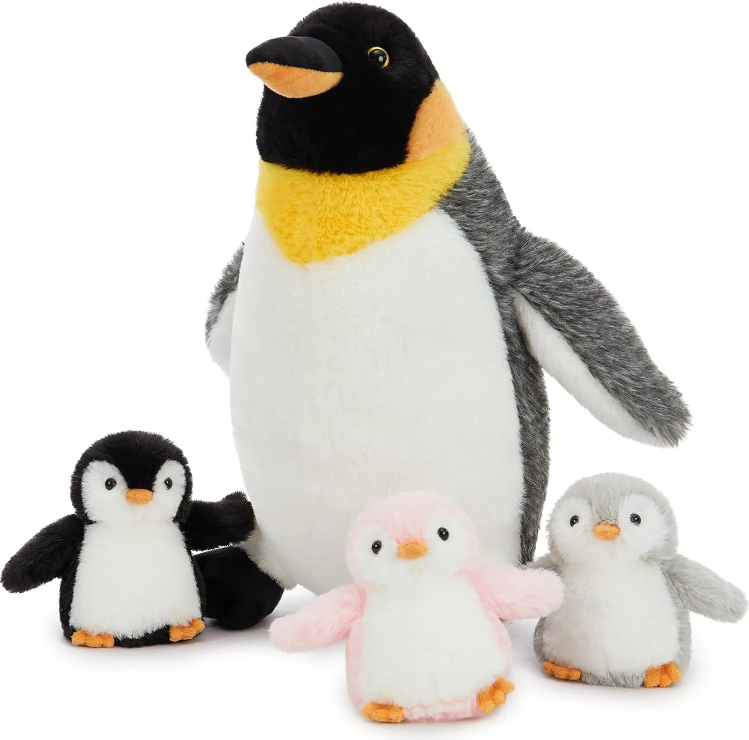 4 Pcs Penguin Plush Set, Mom Penguin Stuffed Animal with 3 Stuffed Wind Up Penguin Babies Toy in Mother Penguin's Belly, Christmas Birthday Gift for Kids Girls Boys, Animal Theme Party Decor