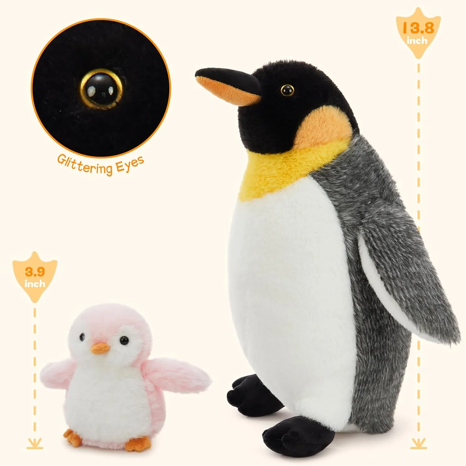 4 Pcs Penguin Plush Set, Mom Penguin Stuffed Animal with 3 Stuffed Wind Up Penguin Babies Toy in Mother Penguin's Belly, Christmas Birthday Gift for Kids Girls Boys, Animal Theme Party Decor
