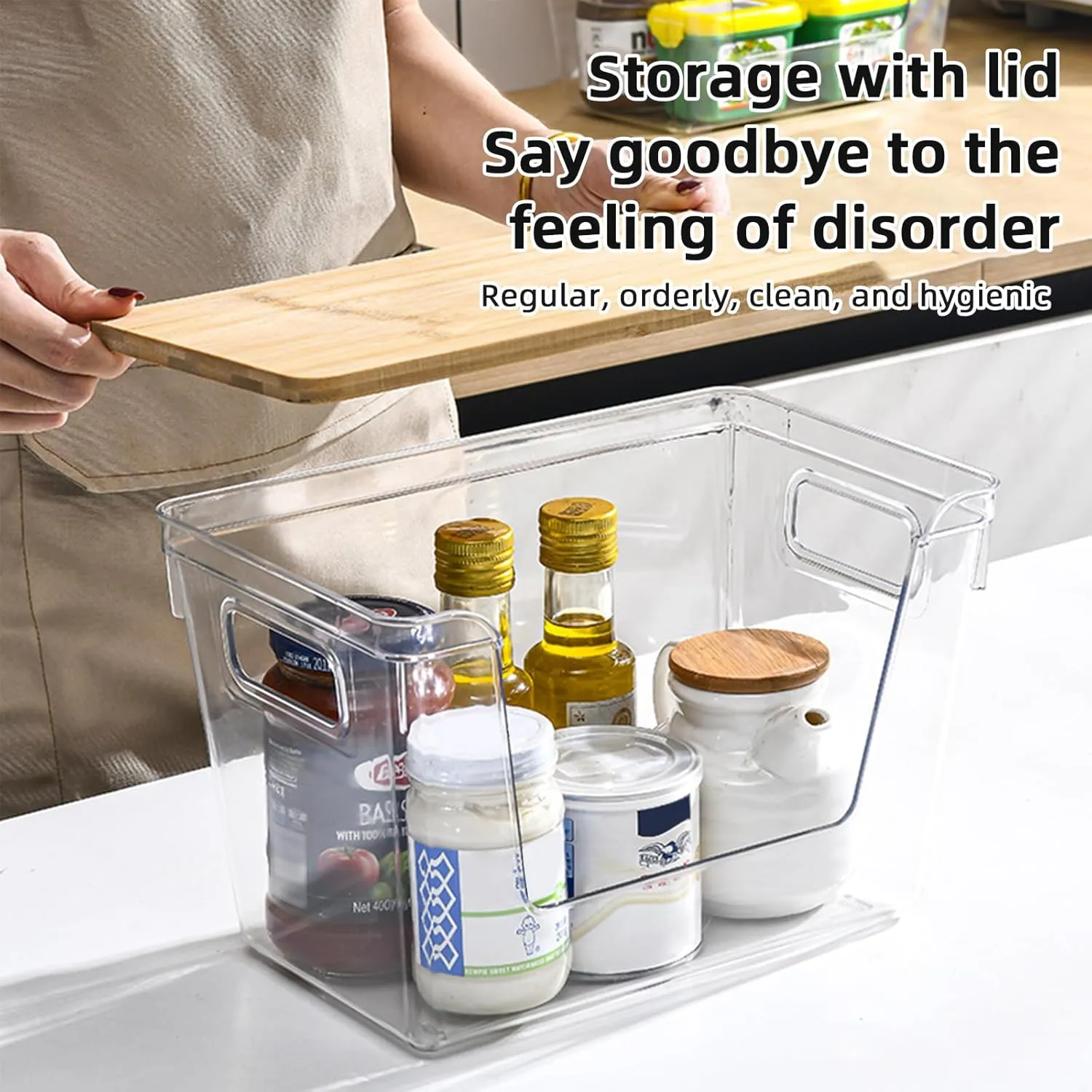 4 Set Potato Onion Storage Containers and Pantry Organizers Bin BPA-Free, Stackable Clear Plastic Storage Basket with Lid & Handle for Kitchen Counter, Cabinet, Fridge for Fruit, Vegetable, Produce