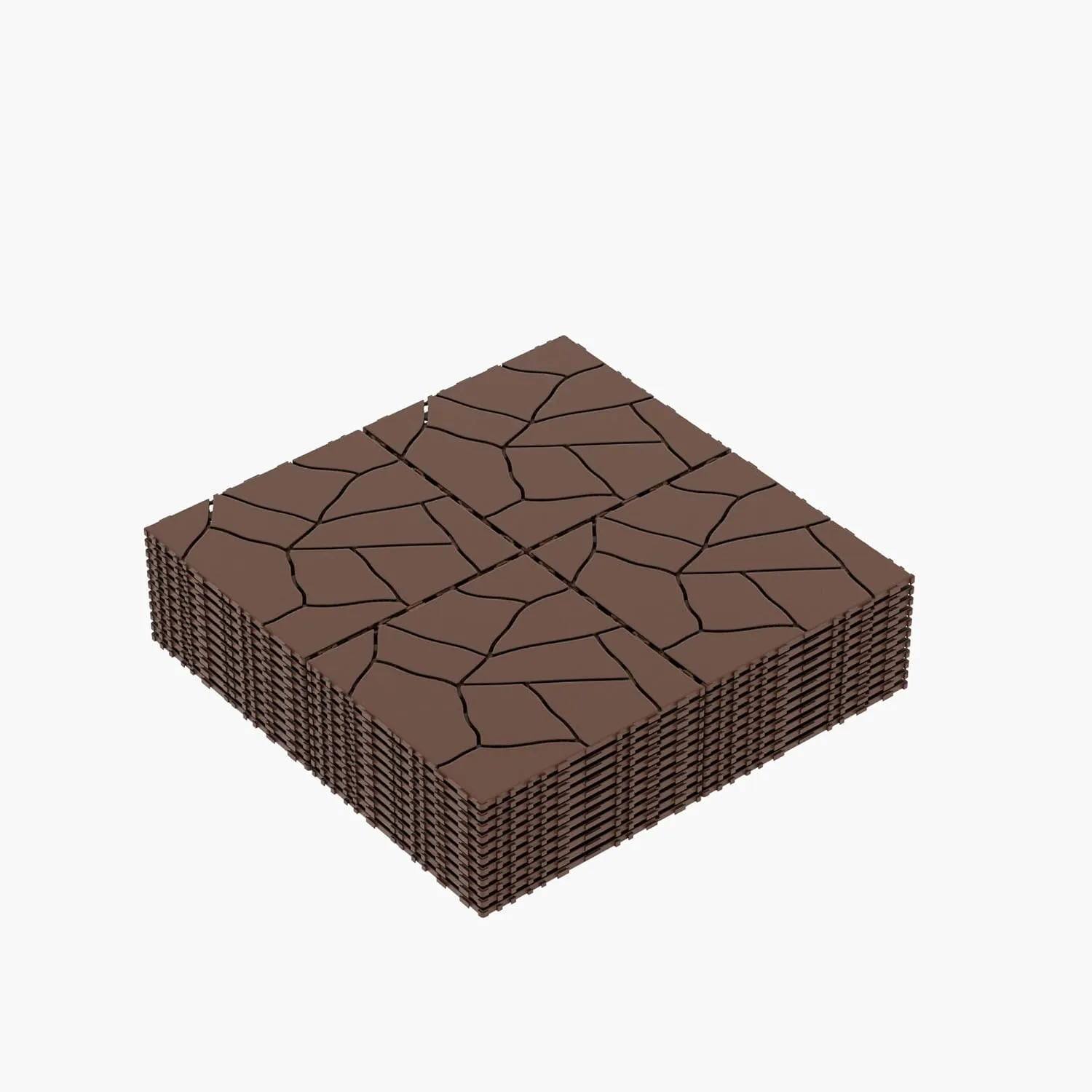 44-Pack Plastic Interlocking Deck Tiles, 12"x12"x0.8", Waterproof & Durable Outdoor Flooring for Patios, Balconies, Bathrooms – Easy DIY Installation, Multiple Combinations (Brown-Stone Style)