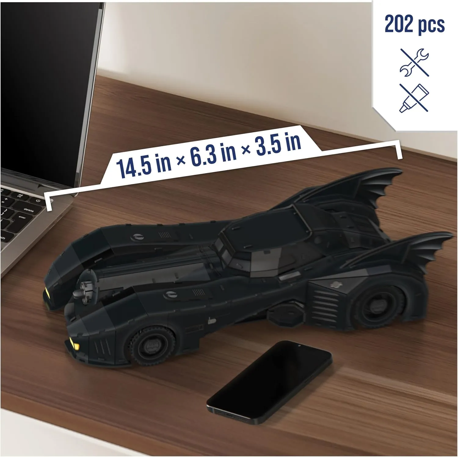 4D Build, DC Batman Retro Batmobile 3D Model Kit with Stand, Batman Collectibles & Desk Décor, Adult Puzzle, Building Toys, 3D Puzzles for Adults & Teens, 202 Pieces, for Ages 12 & Up