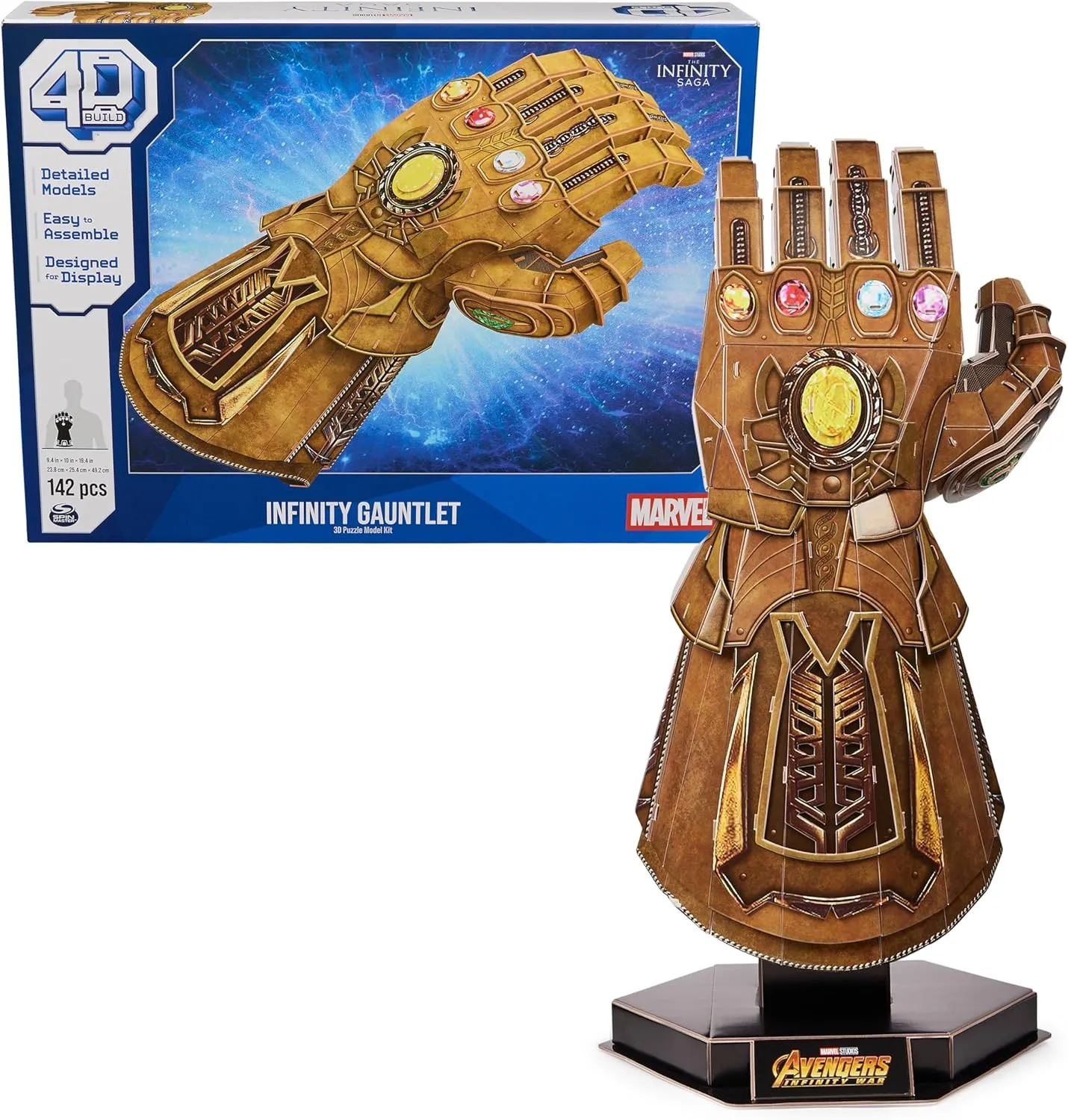 4D Build, Marvel Infinity Gauntlet 3D Puzzle Model Kit with Stand 142 Pcs | Thanos Desk Decor | Building Toys | 3D Puzzles for Adults & Teens 12 