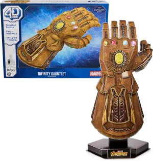 4D Build, Marvel Infinity Gauntlet 3D Puzzle Model Kit with Stand 142 Pcs | Thanos Desk Decor | Building Toys | 3D Puzzles for Adults & Teens 12 