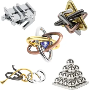 5 pcs IQ Test Puzzle Brain Teaser Metal Wire Puzzles Mind Game Educational Toys High Difficulty Disentanglement Unlock Interlock Game Magics Toy for Kids Adults Challenge Interlock Toy