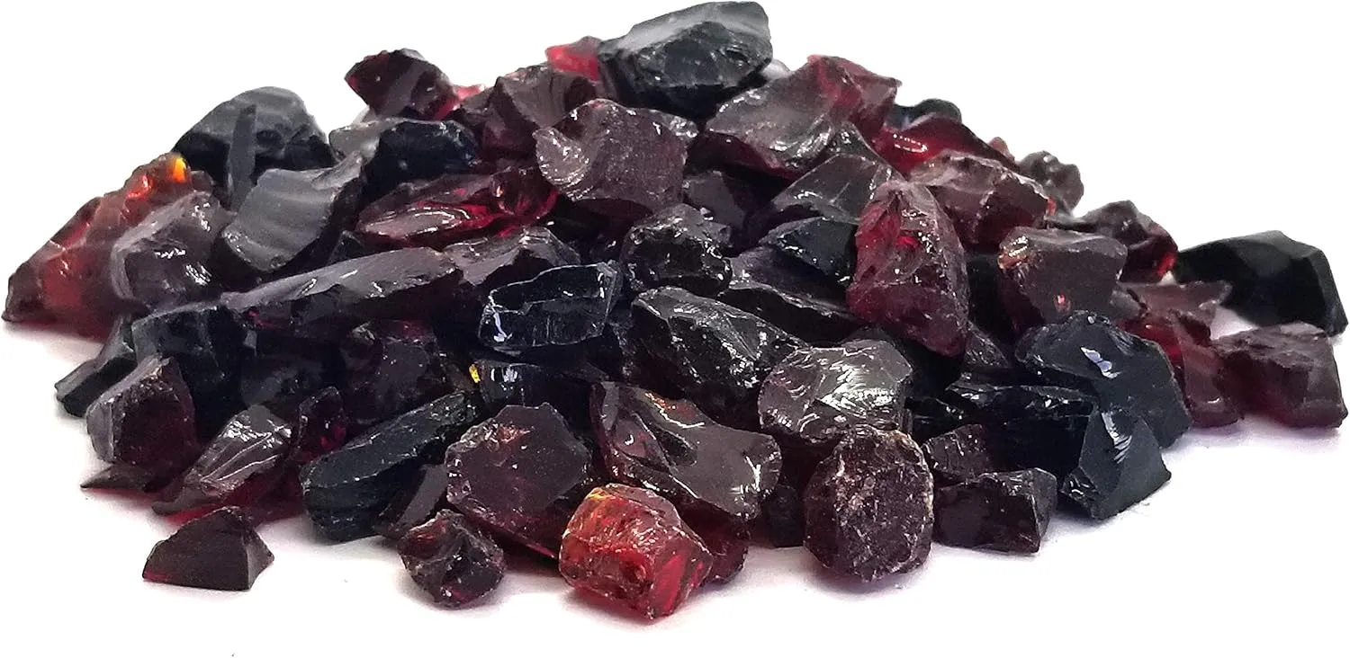 (5-POUNDS Red & Black Blend - Premium Indoor & Outdoor Crushed Fire Glass Rock Large 1/2, 3/4 & 1" inch Chunky Size - Glass for Use in Gas Fire Pit, Fireplace, Fire Table Etc. (Lava Rock)
